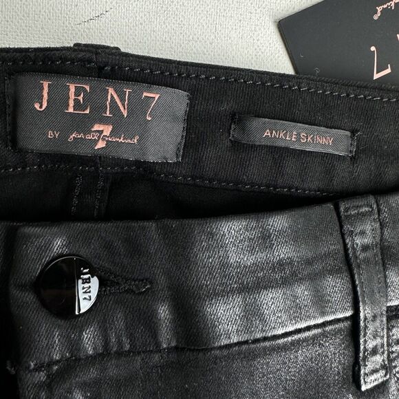 Jen7 7 For All Mankind Black Coated Straight Ankle Jeans Size 16 - Picture 6 of 11